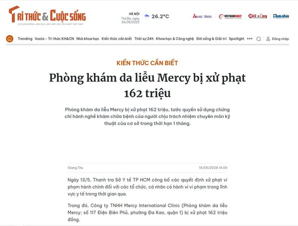 Phong kham da lieu Mercy bi xu phat 162 trieu